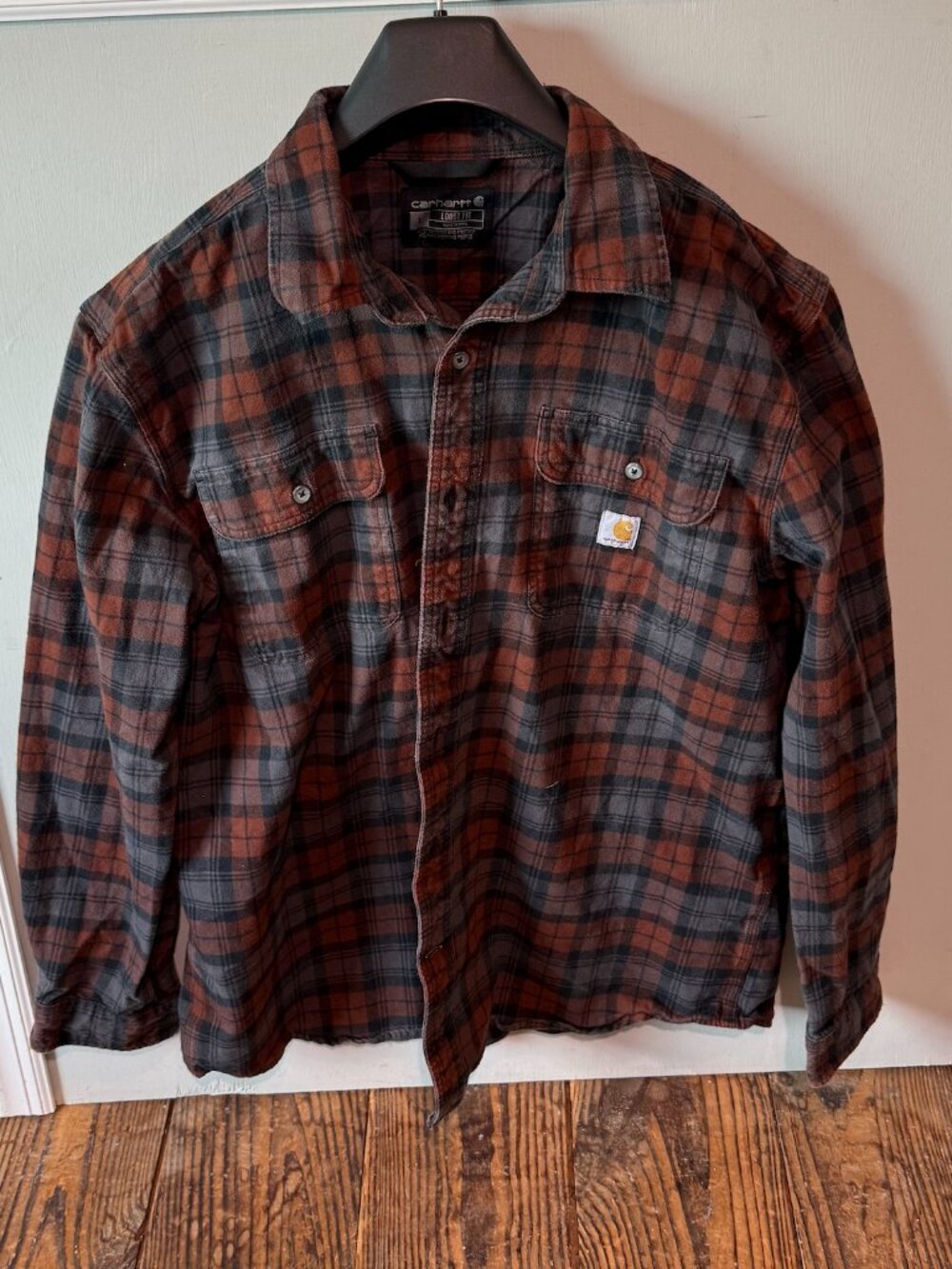 Carhartt Flannel Shirt Mens Large Heavyweight Loose  Fit 106356 Button Down EUC